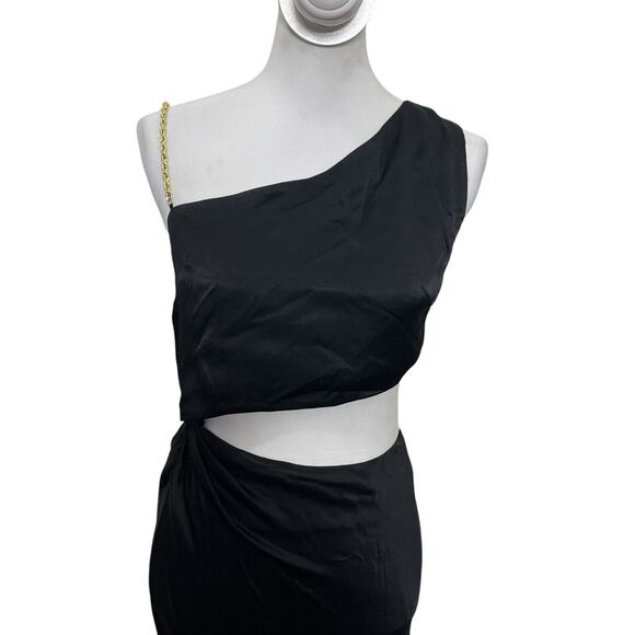 Meshki Clementine Dress Women’s Size Large Black Satin One Shoulder Cutout Maxi - Picture 3 of 9